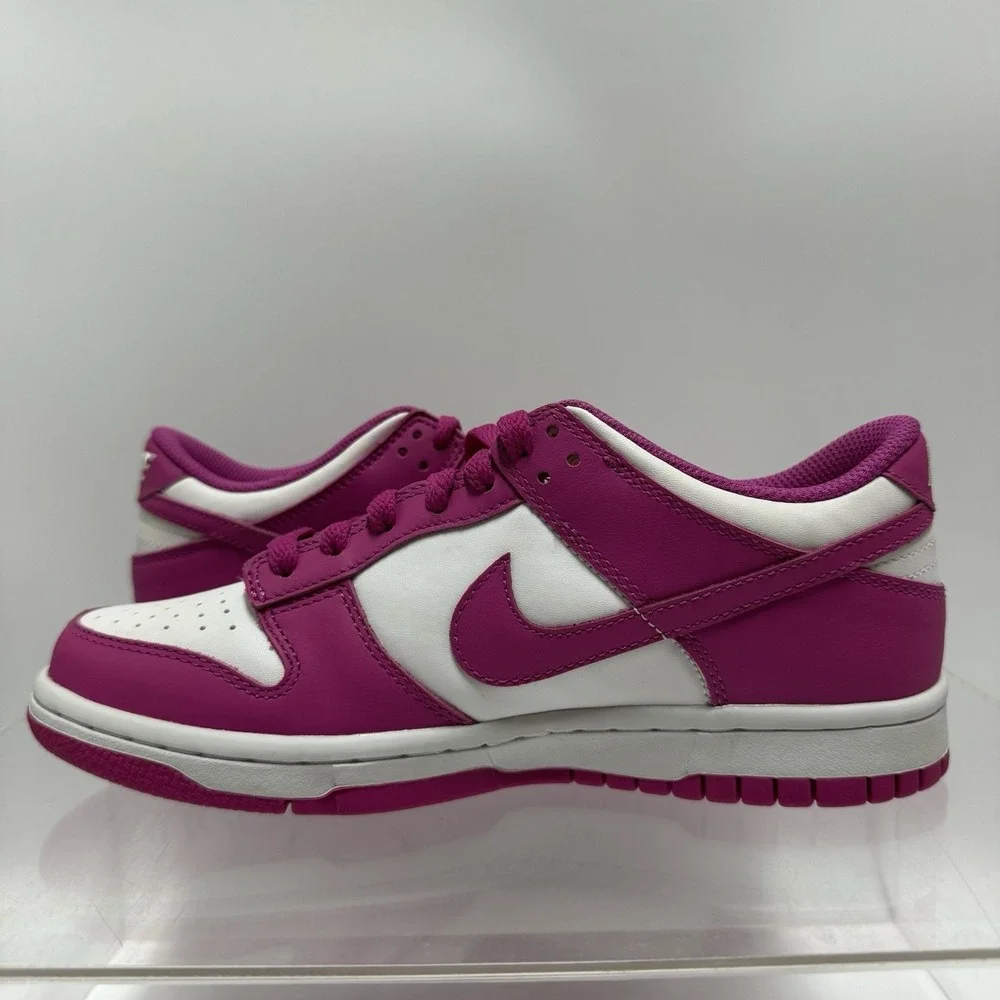 Brand New Nike Dunk Low BG FJ0704-100 White Fuchsia Size 5.5Y / Women's Size 7